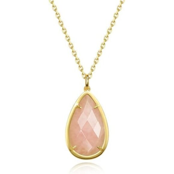 Jewelry - Natural Stone Pendant Heart Teardrop Irregular Necklace for Women Rose Quartz